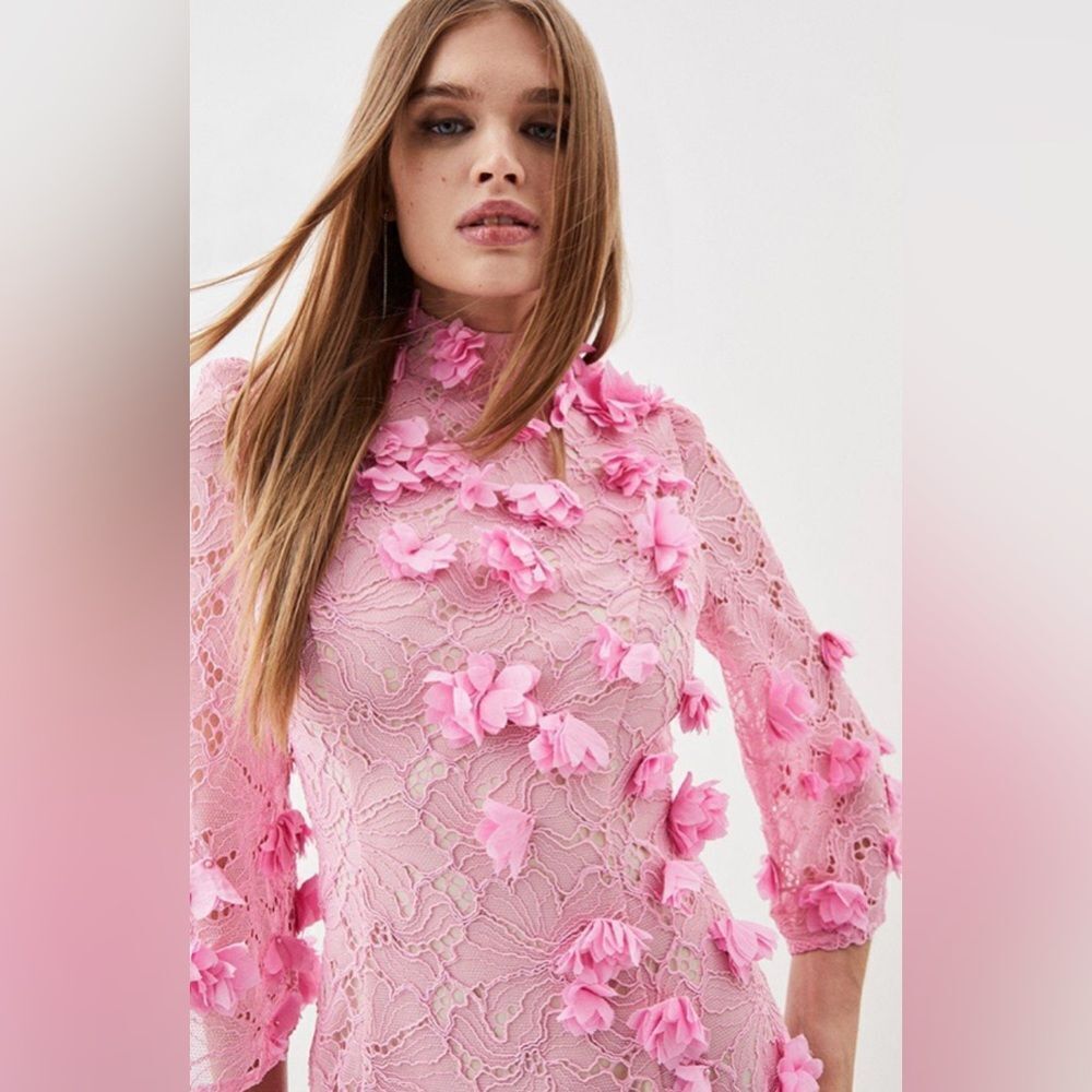 Karen Millen pink lace appliqué mini dress, US6 - Picture 5 of 16